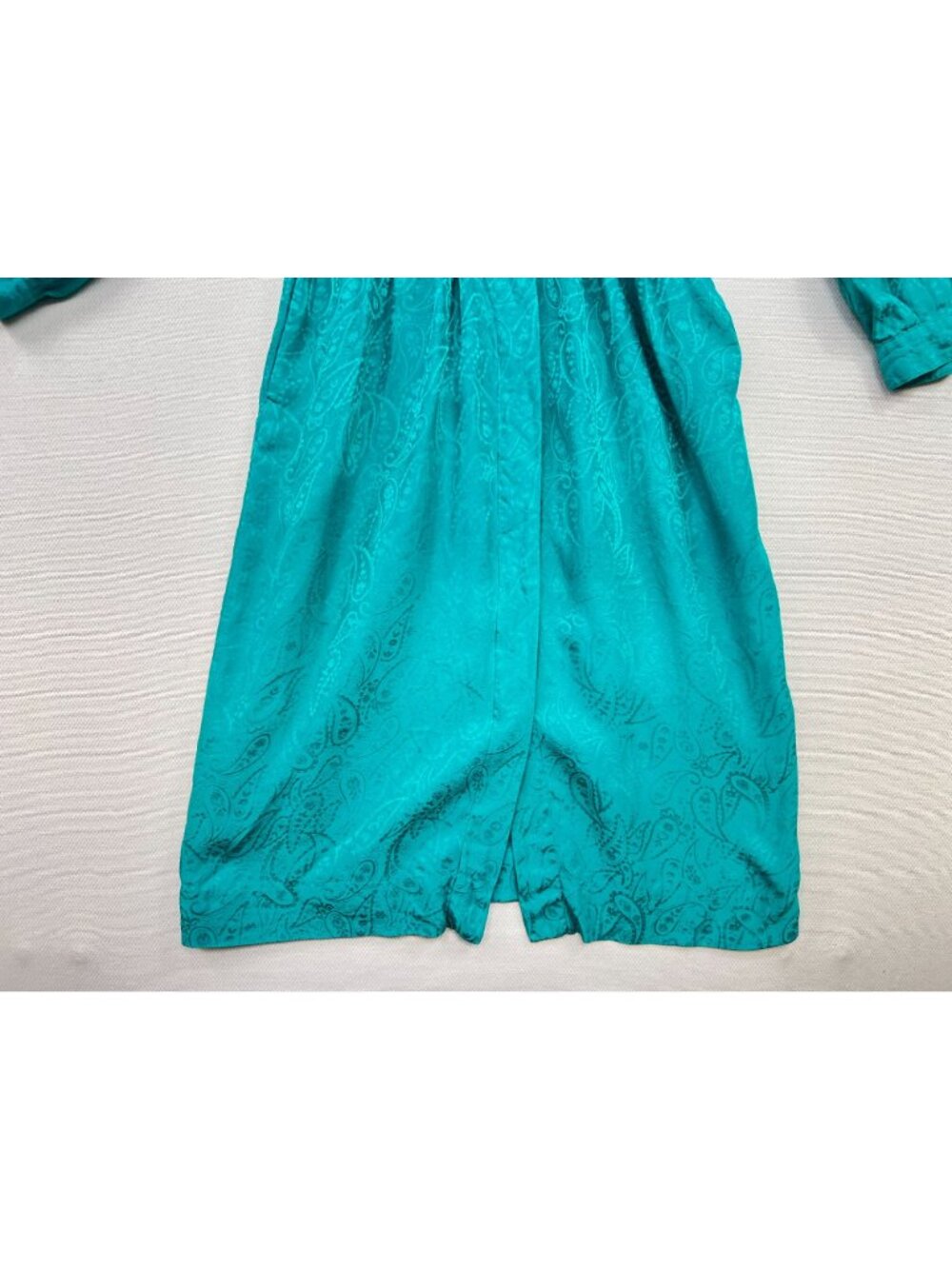 Vintage Neiman Marcus Women's Silk Button-Front Midi Dress Sz 6 Teal Paisley - Picture 5 of 12